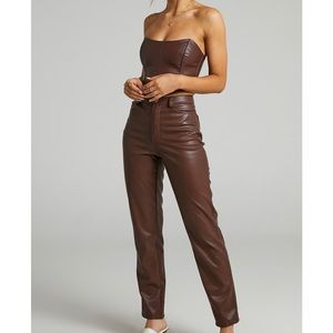Straight legged brown leather pants. never worn.